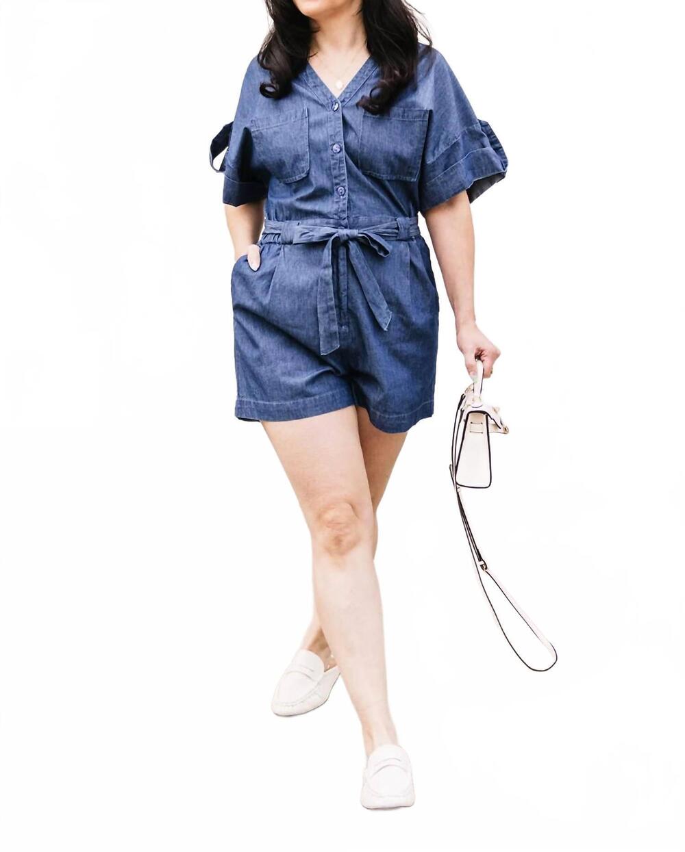 NEW MOLLY BRACKEN denim romper in indigo